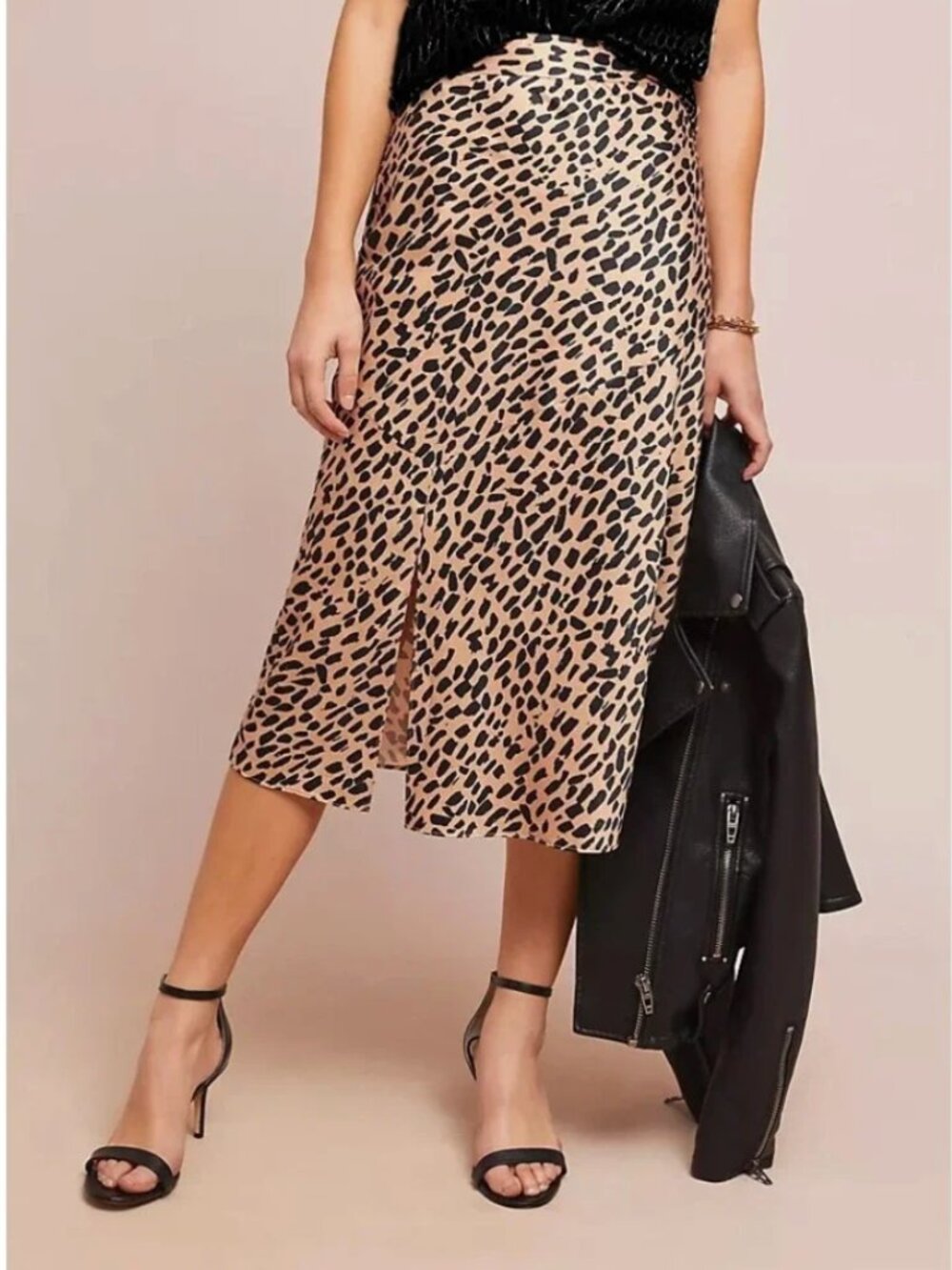 Anthropologie Hutch Beige and Black Leopard Print Midi Skirt